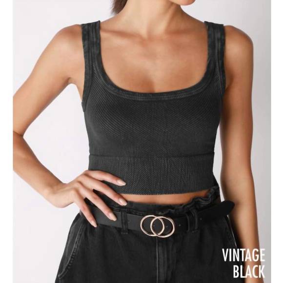 NEW NIKIBIKI wash ribbed cropped top in vintage black - Picture 1 of 3